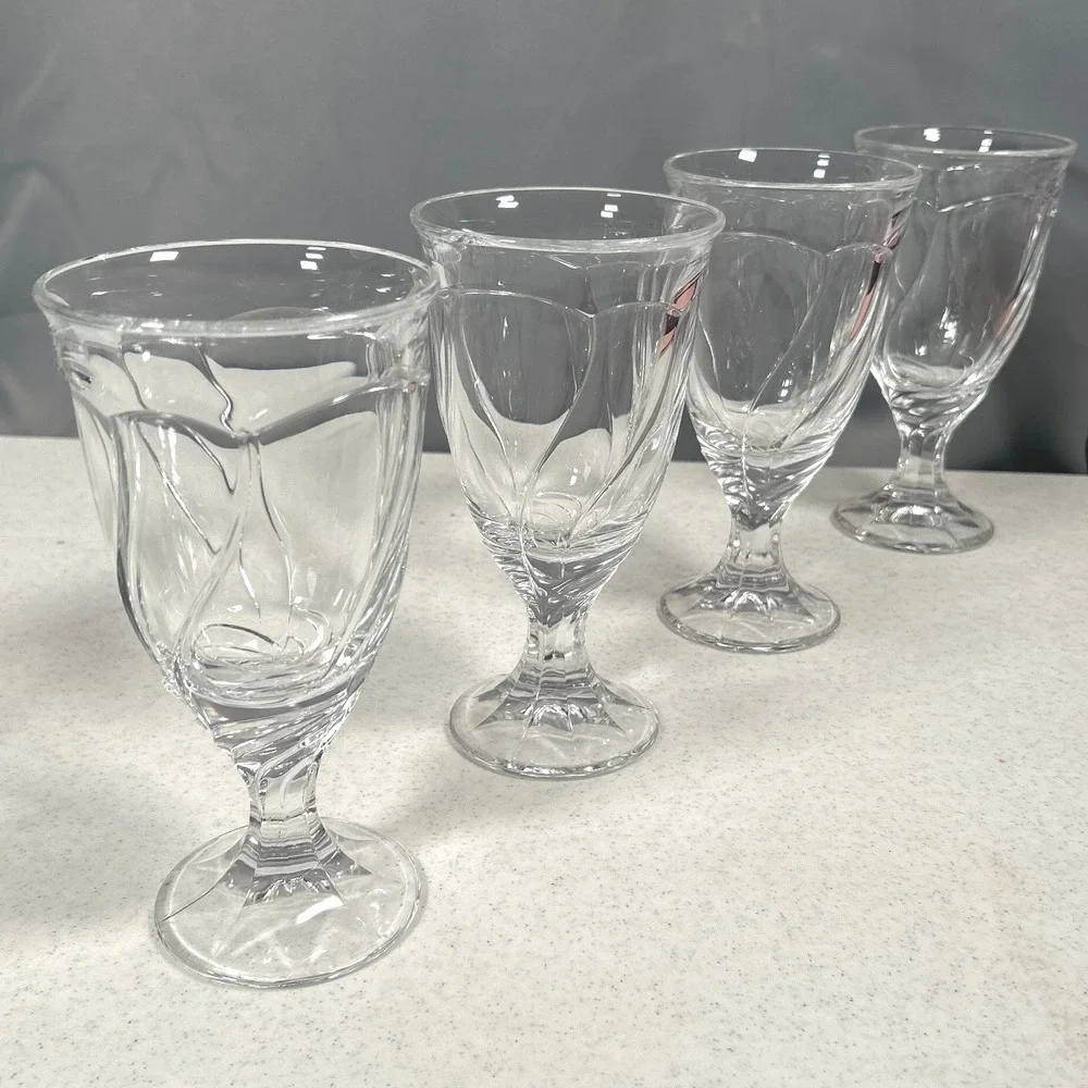 Noritake Sweet Swirl Clear Stemmed Water Goblets Glassware Barware Set of 4 (#1)